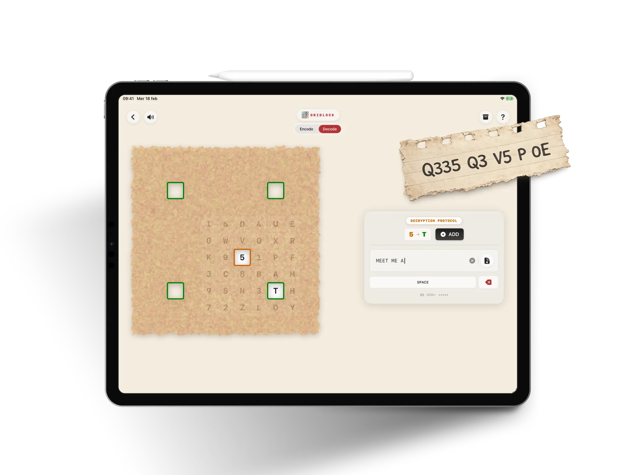 Interfaccia dell'app Gridlock su iPad